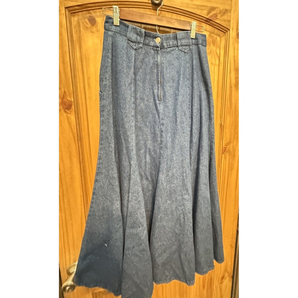 Vtg. 1980s Circle T By Marilyn Lenox Western Country‎ Denim Midi Skirt Size 9/10